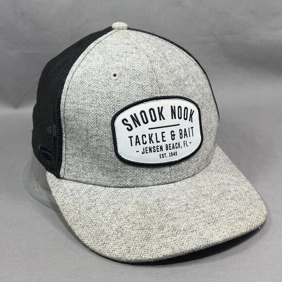 Snook Hook Tackle Bait Snapback Cap Hat Pukka Gray Trucker Jensen Beach FL Mens - Picture 6 of 15